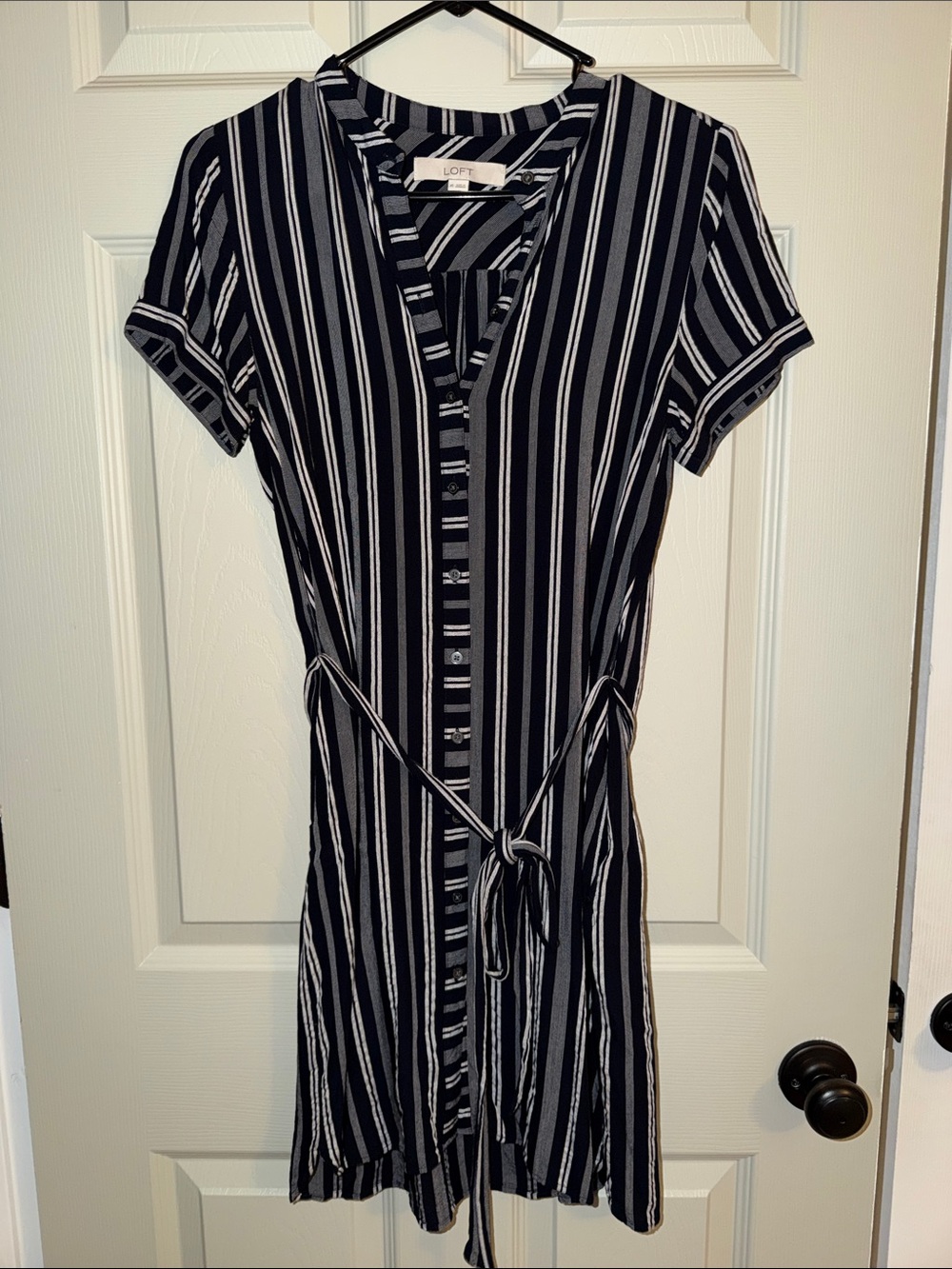 LOFT Black and White Stripe Button-Front Dress